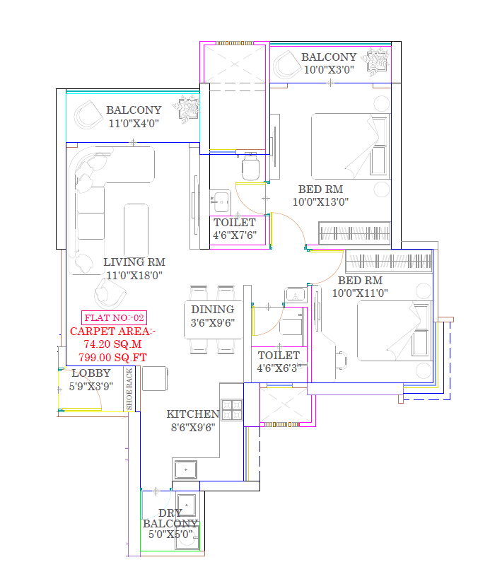 Unit plan - 799 sq.ft.