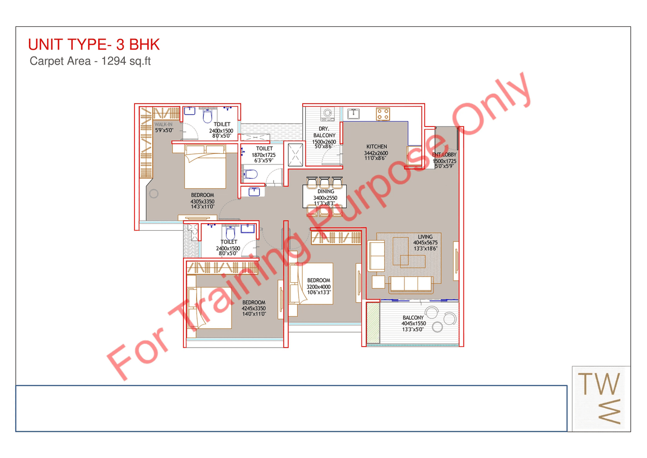 Unit plan - 1294 sq.ft.