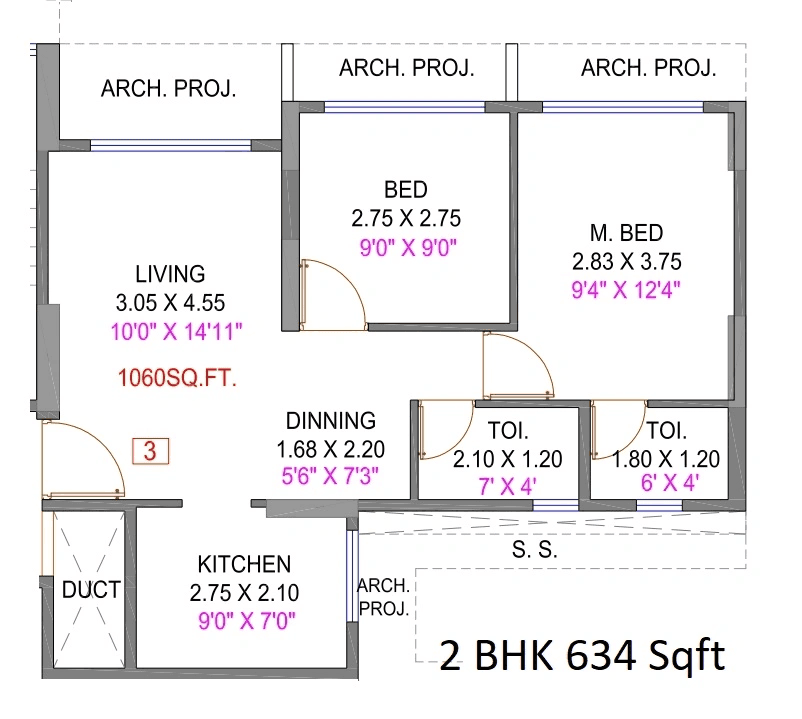 Unit plan - 634 sq.ft.