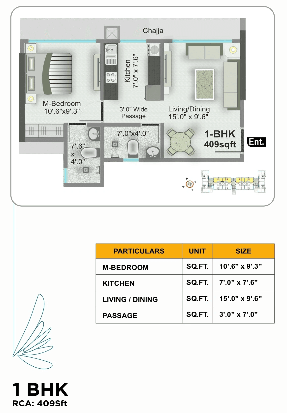 Unit plan - 409 sq.ft.