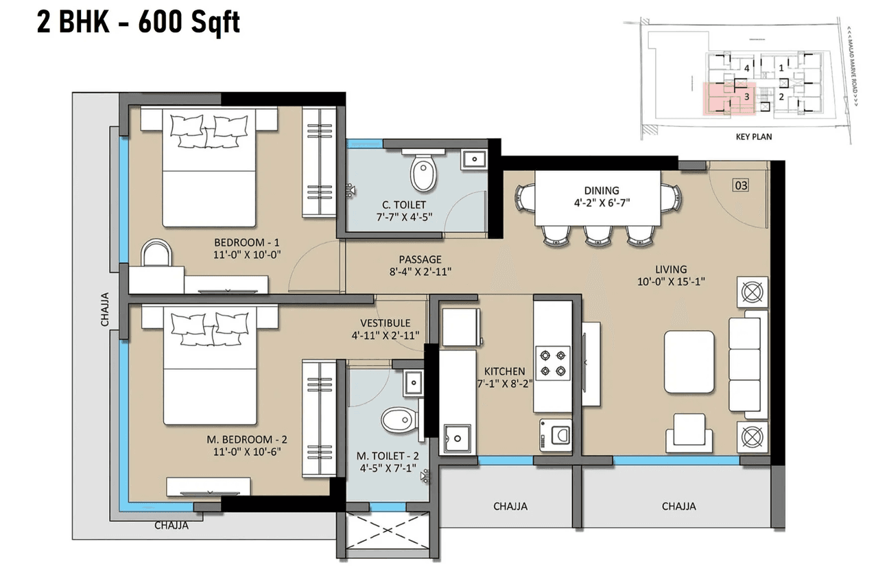 Unit plan - 600 sq.ft.