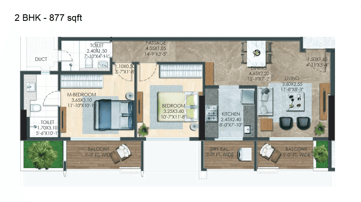 Unit plan - 877 sq.ft.