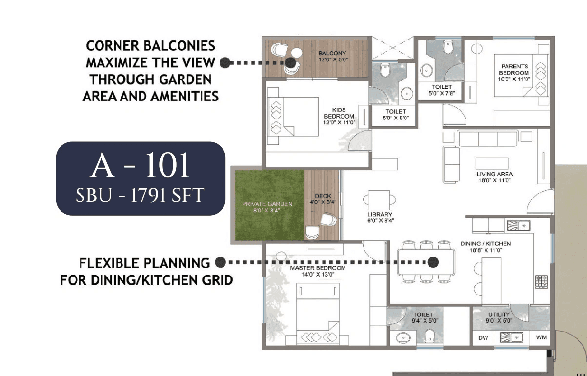 Unit plan - 1307 sq.ft.
