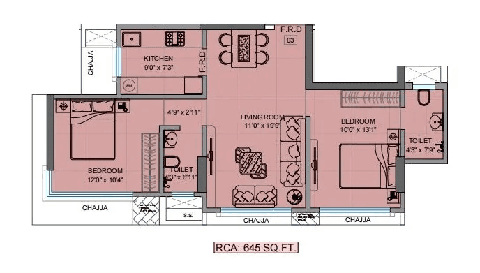 Unit plan - 645 sq.ft.