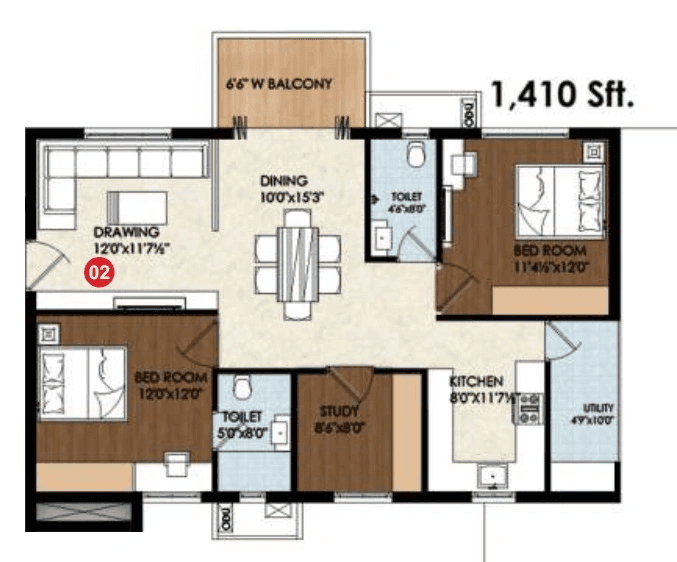 Unit plan - 1110 sq.ft.