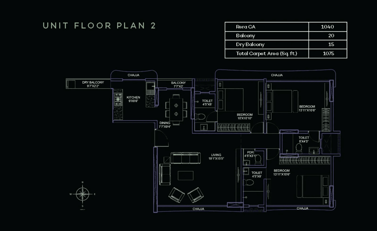 Unit plan - 1075 sq.ft.