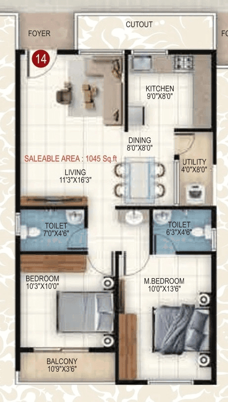 Unit plan - 762 sq.ft.