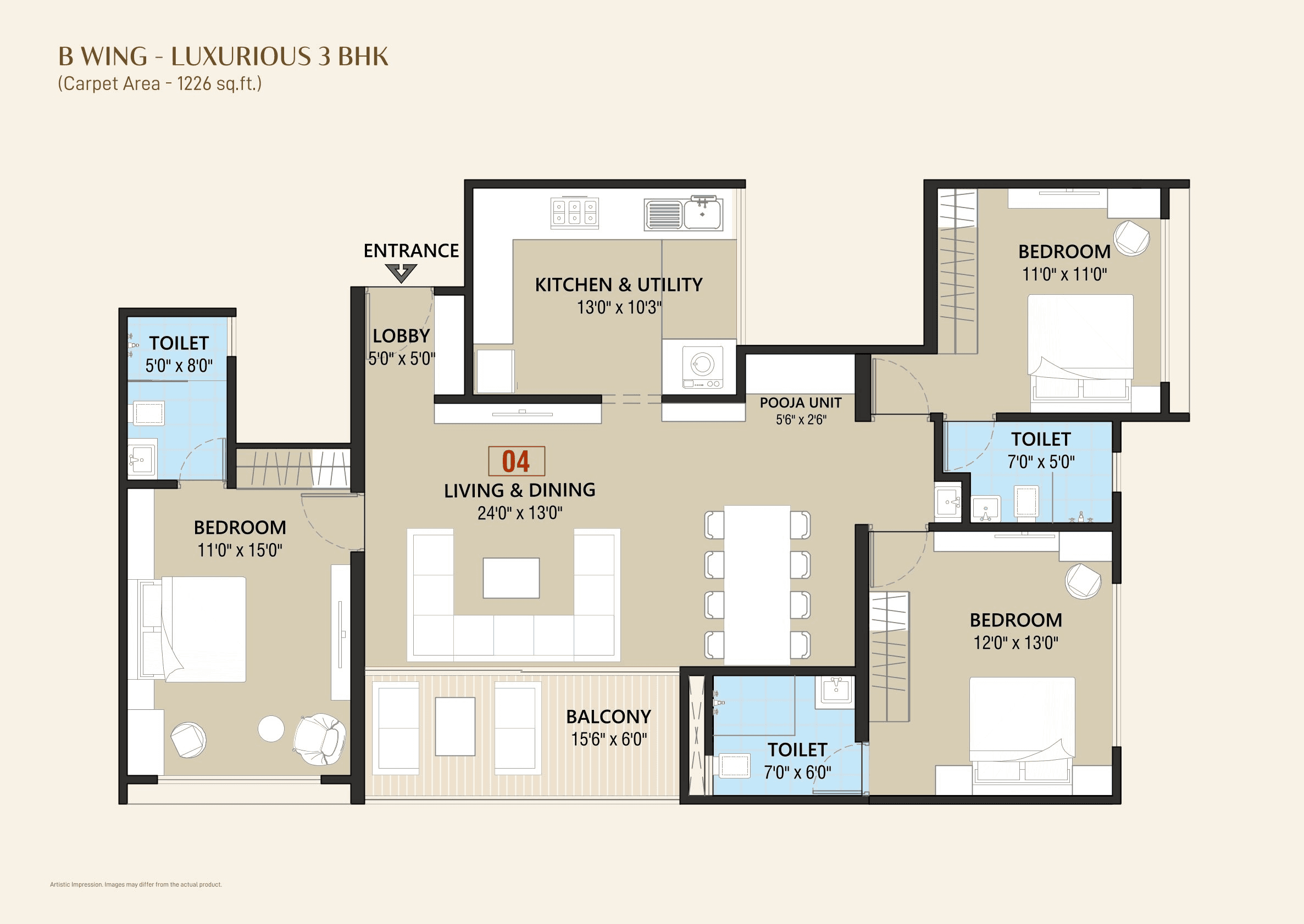 Unit plan - 1226 sq.ft.