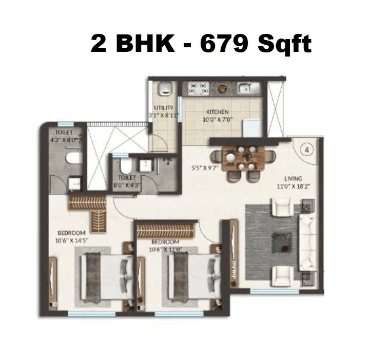 Unit plan - 679 sq.ft.