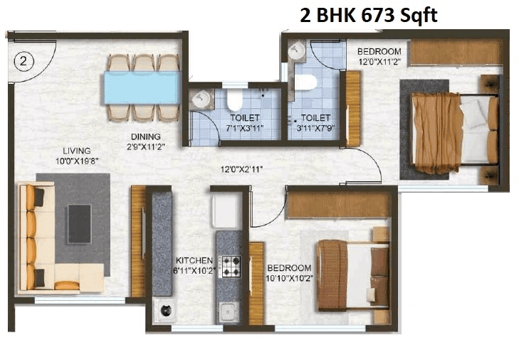 Unit plan - 673 sq.ft.