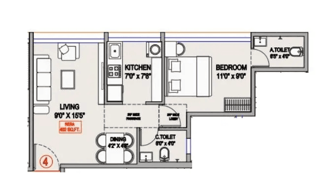 Unit plan - 402 sq.ft.