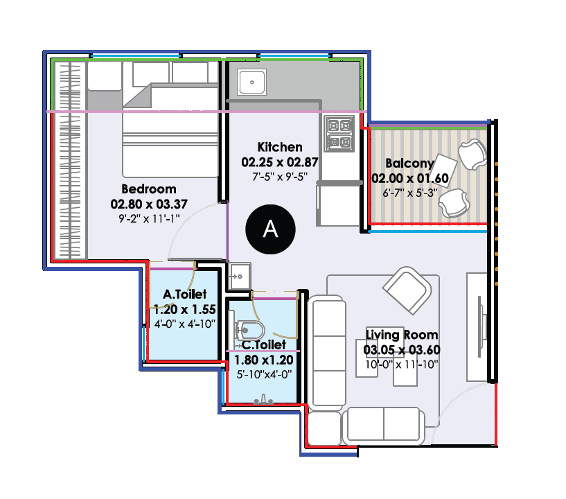 Unit plan - 400 sq.ft.