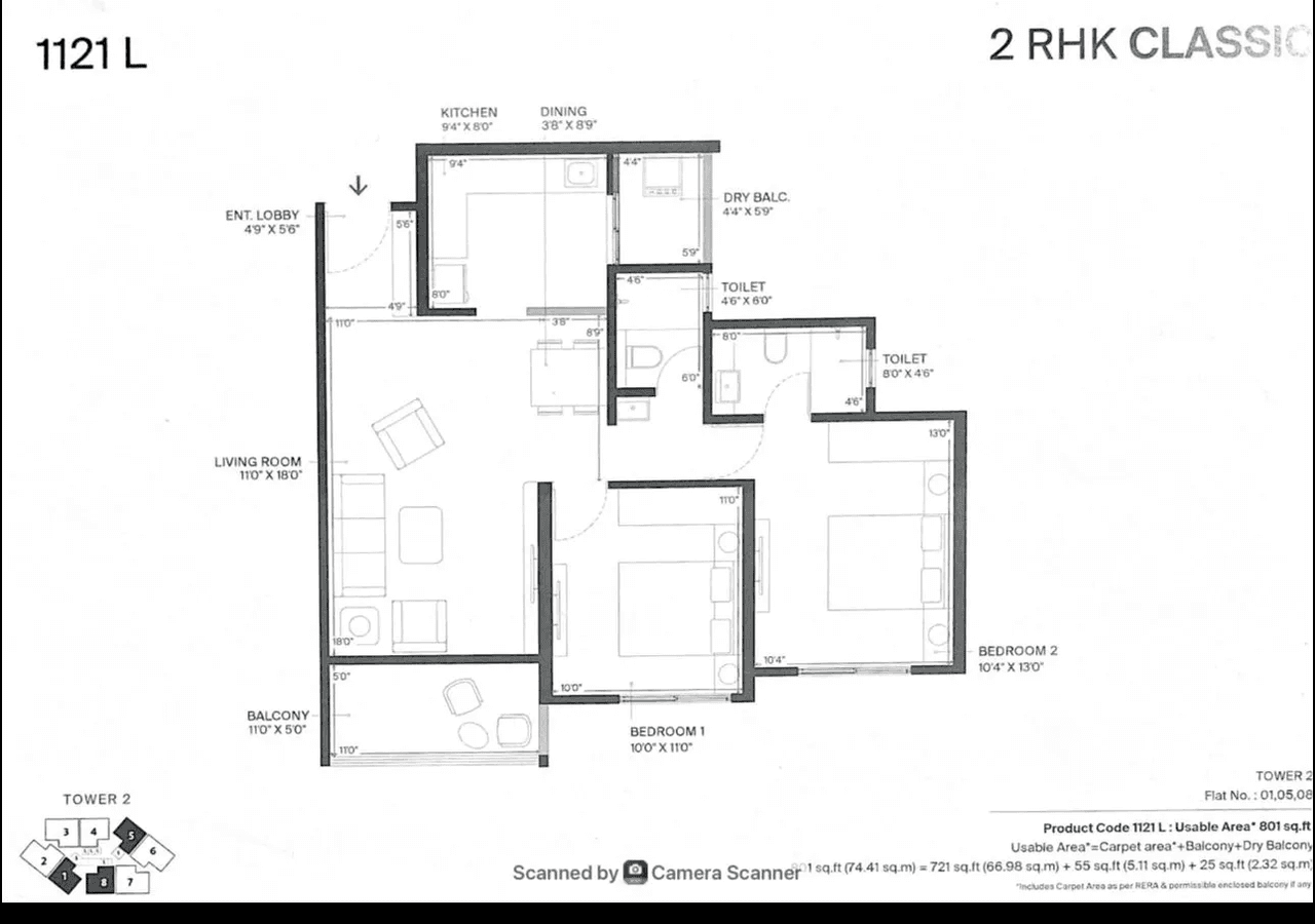 Unit plan - 801 sq.ft.