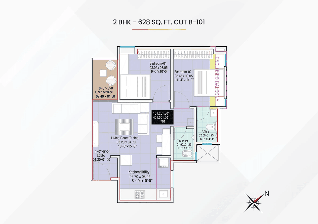 Unit plan - 628 sq.ft.