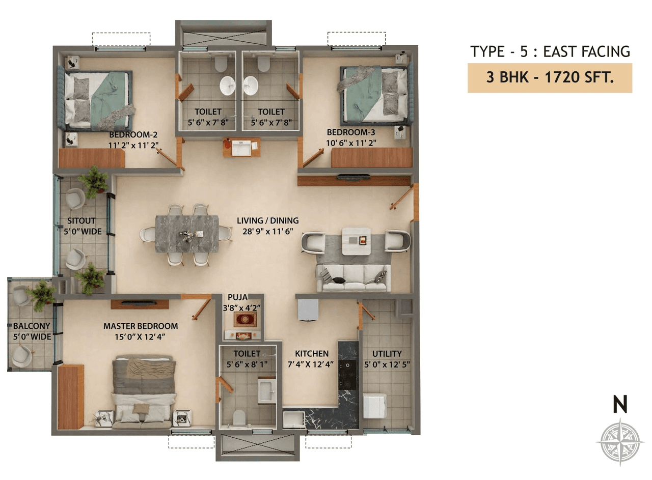 Unit plan - 1091 sq.ft.