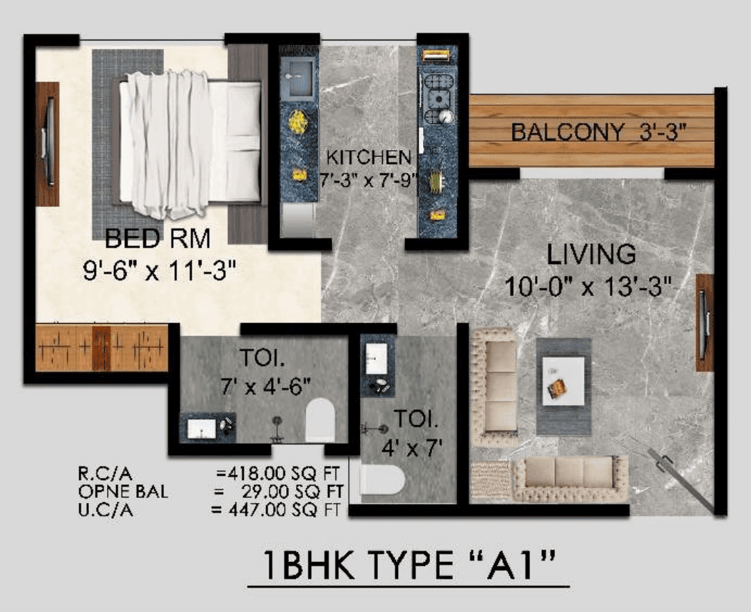 Unit plan - 447 sq.ft.