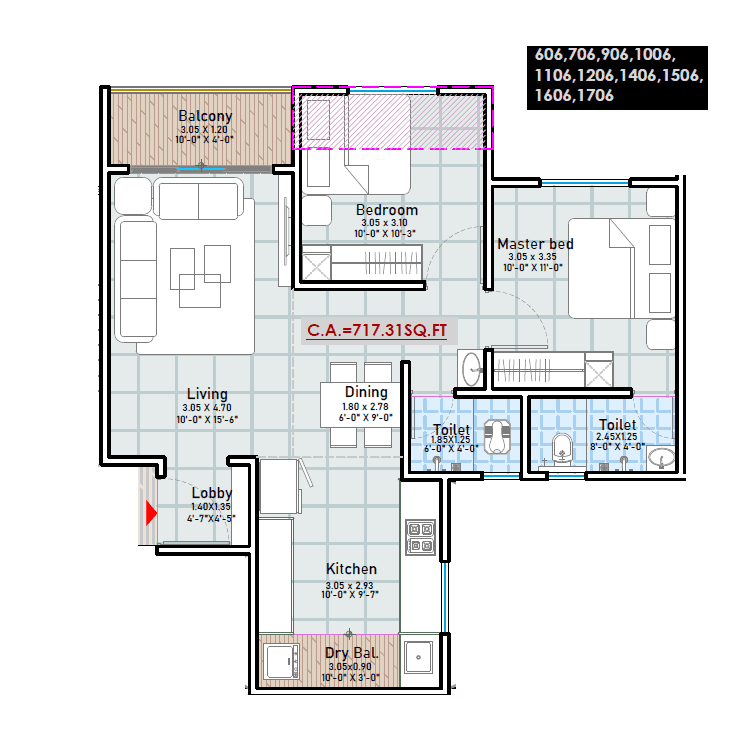 Unit plan - 717 sq.ft.
