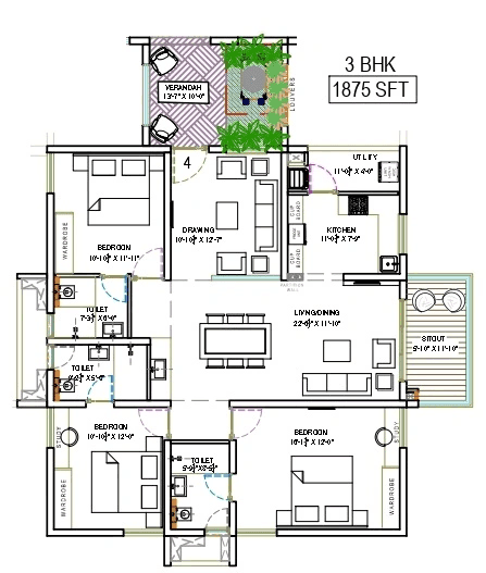 Unit plan - 1312 sq.ft.
