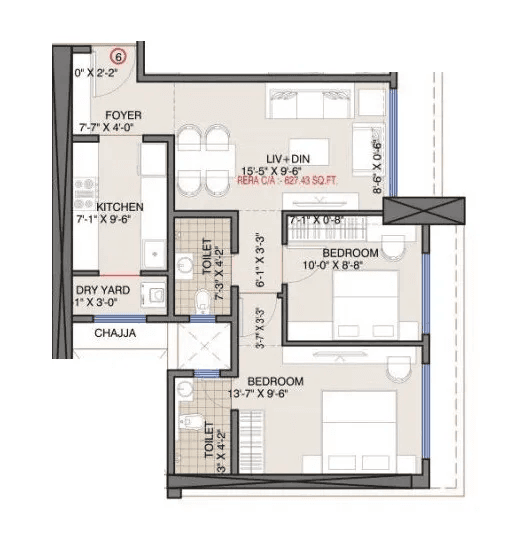 Unit plan - 628 sq.ft.