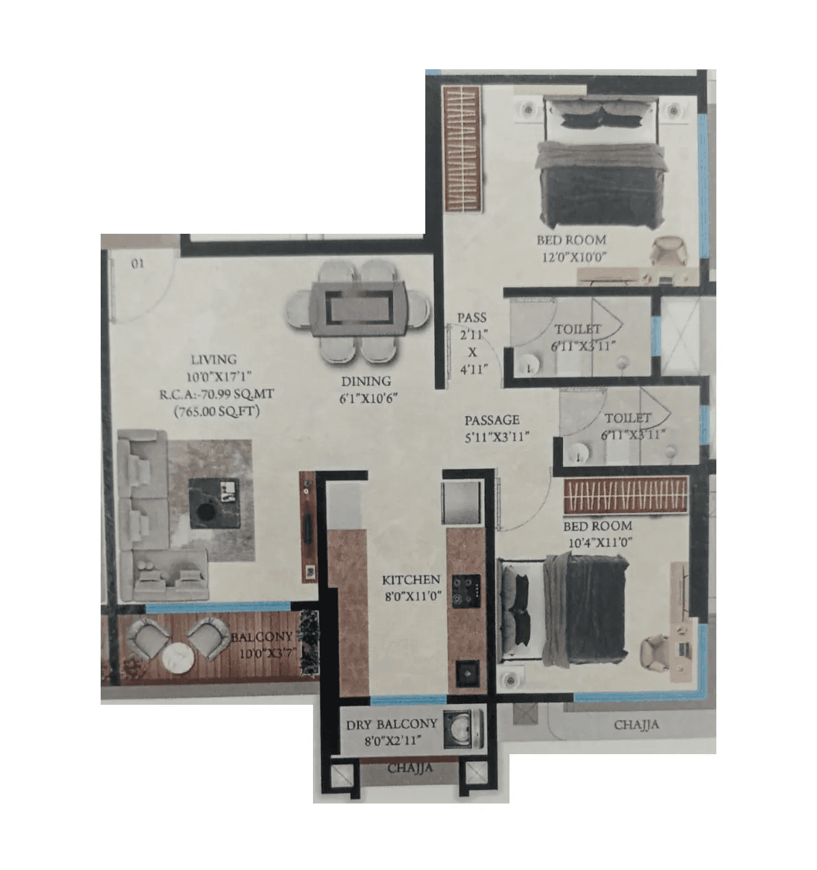Unit plan - 765 sq.ft.