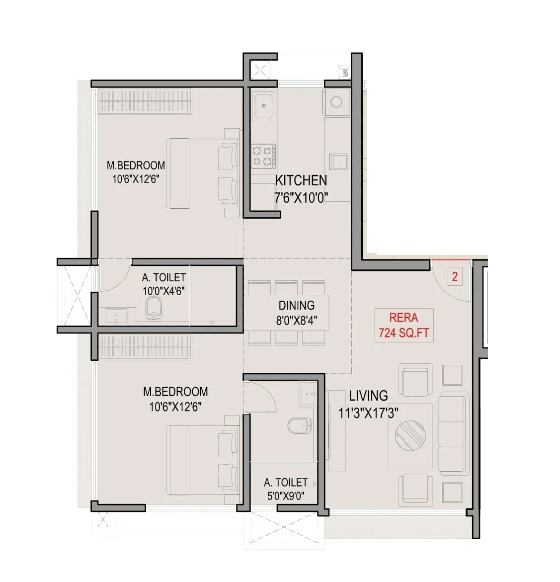 Unit plan - 724 sq.ft.