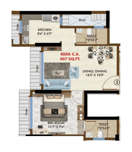 Unit plan - 407 sq.ft.