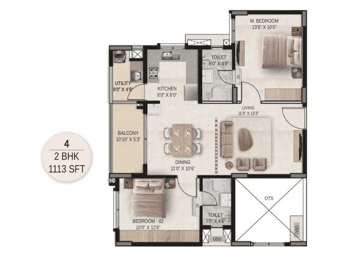 Unit plan - 689 sq.ft.