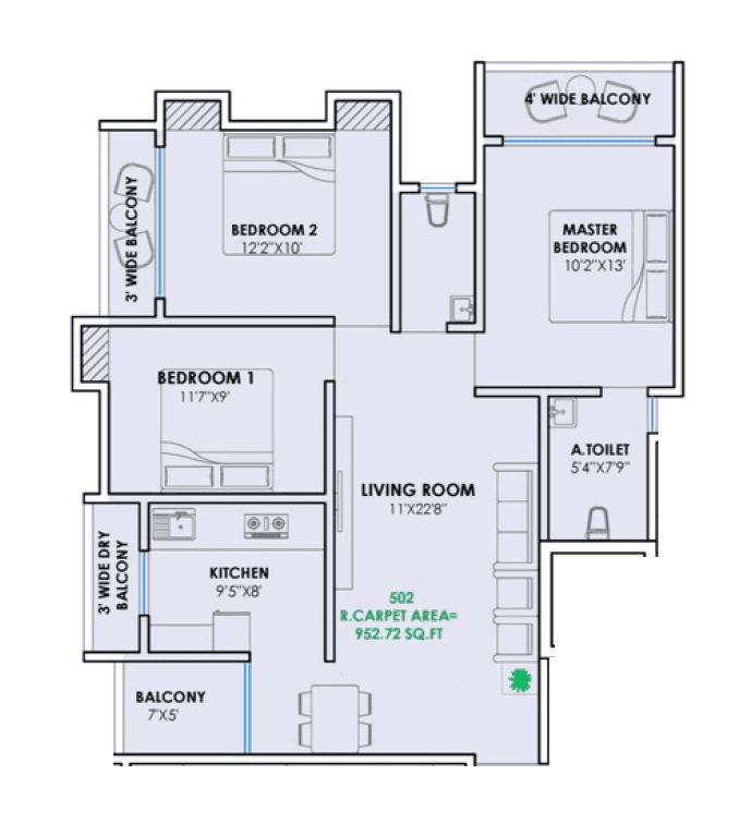 Unit plan - 953 sq.ft.