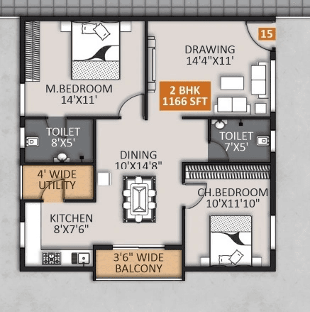 Unit plan - 886 sq.ft.