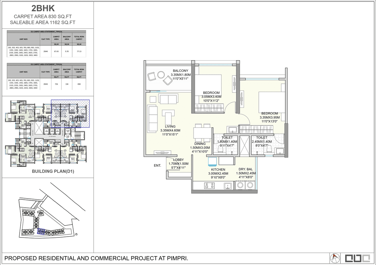 Unit plan - 830 sq.ft.