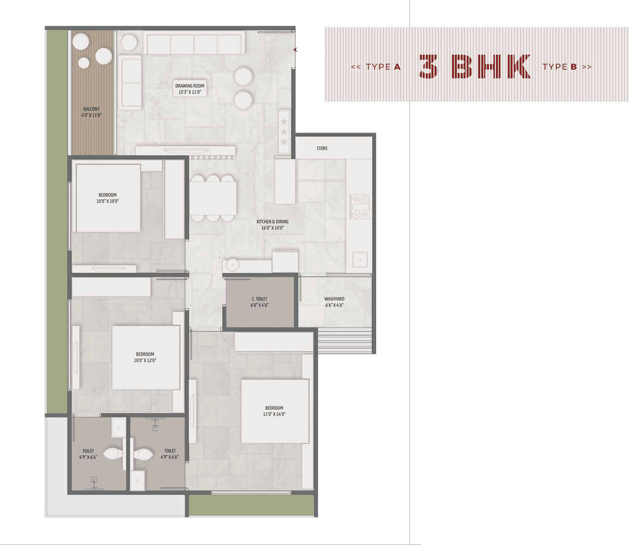 Unit plan - 975 sq.ft.