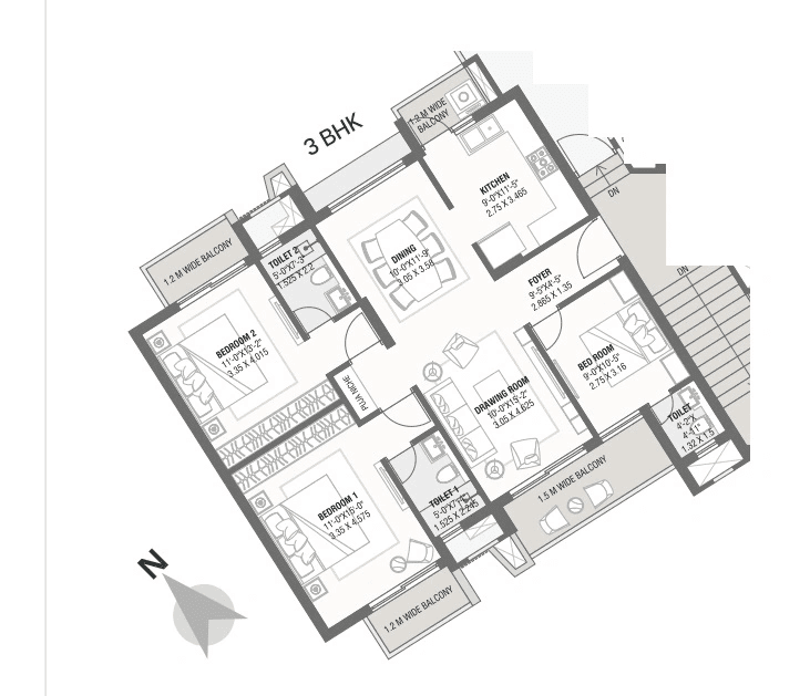 Unit plan - 1075 sq.ft.