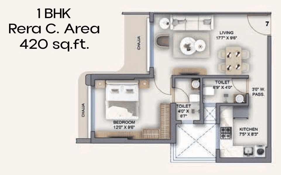 Unit plan - 420 sq.ft.
