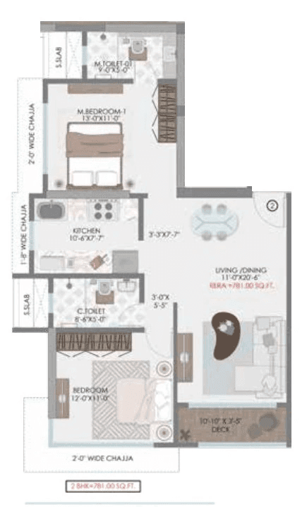 Unit plan - 781 sq.ft.