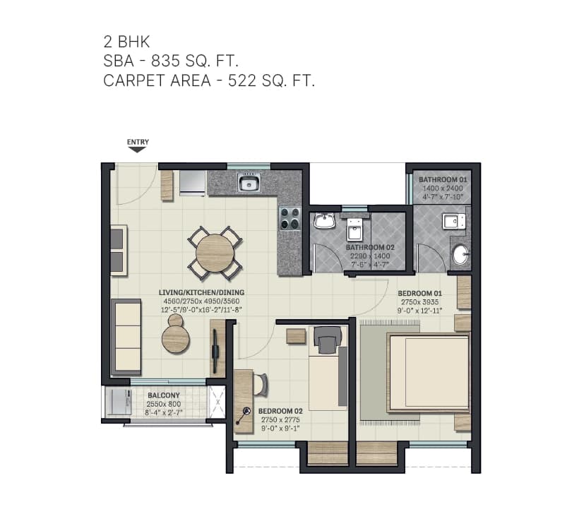 Unit plan - 551 sq.ft.