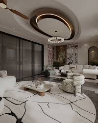 Artistic curve ceiling with chandelier centerpiece