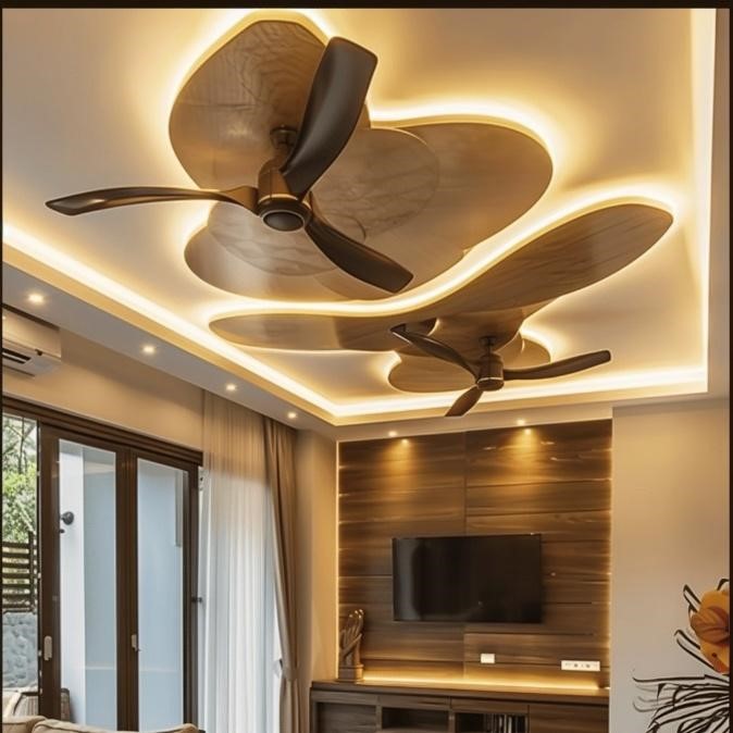 Curved POP ceiling with central fan mount
