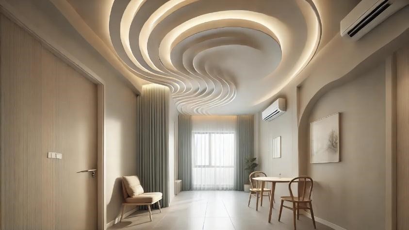 Multi-layer ceiling with curved edges