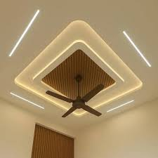 Multi-panel POP ceiling with wood and spotlight grid