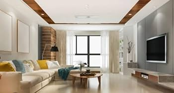 POP ceiling extended into wooden wall panels