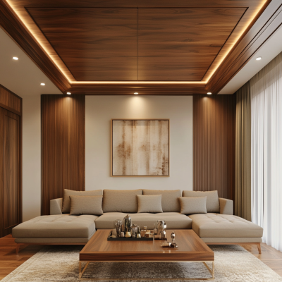 POP ceiling with central wooden panel