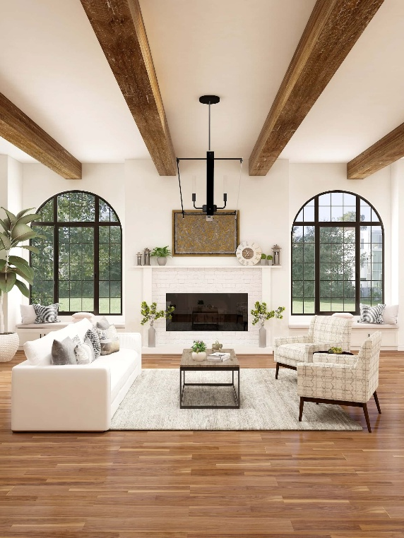 POP ceiling with thin wooden beams