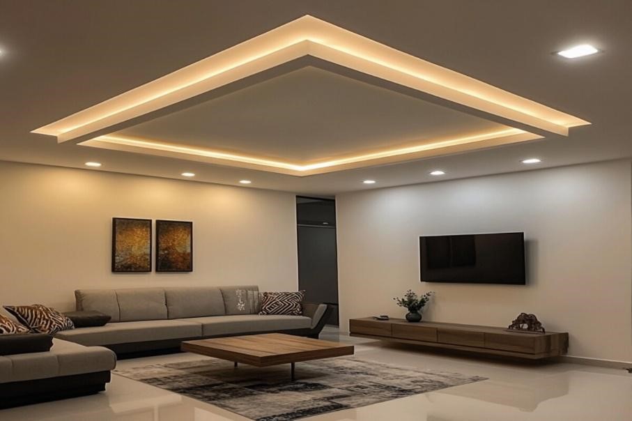 Square-shaped POP ceiling with minimal layers