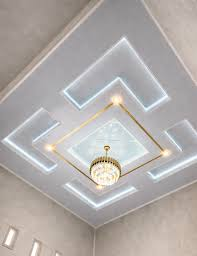 Symmetrical geometric ceiling with central chandelier