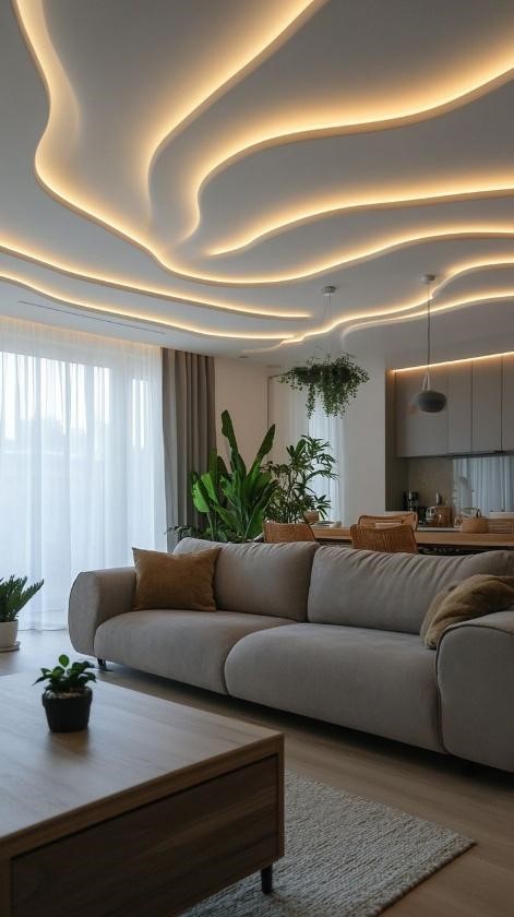 Wave-style layered ceiling design