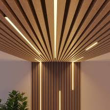 Wooden panel ceiling with LED integration