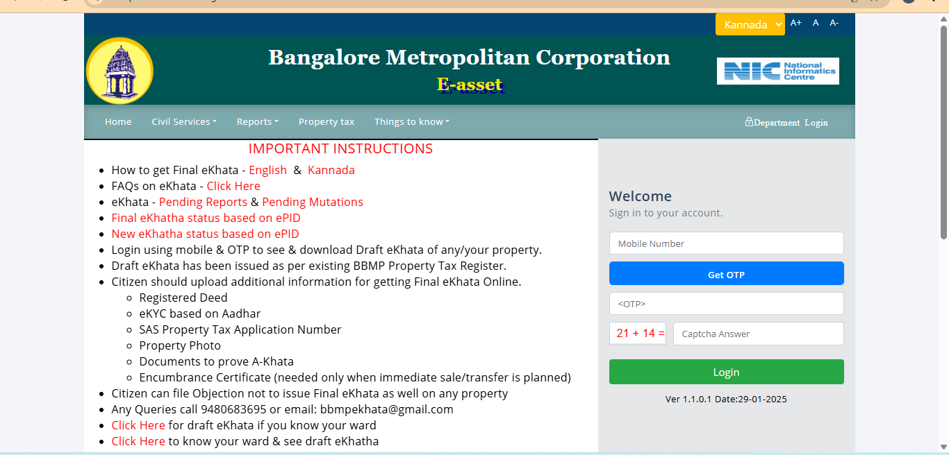 Visit the official BBMP E Aasthi portal