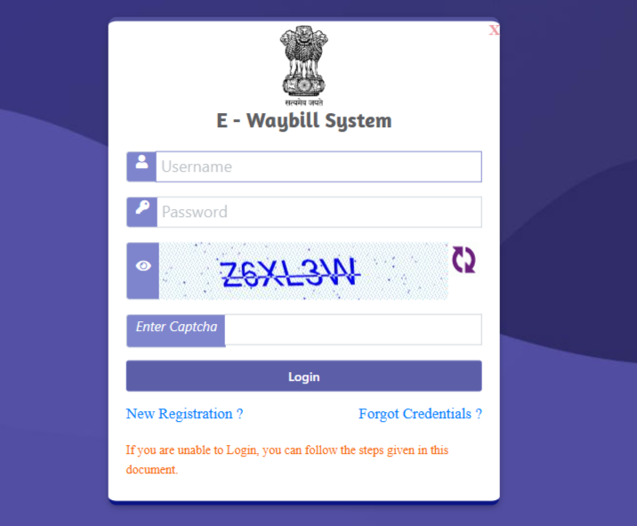E-Way Bill Portal login page