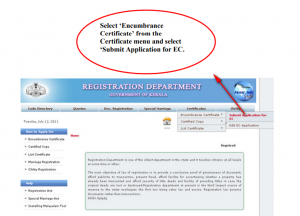 Select Encumbrance Certificate Application under services Select Encumbrance Certificate Application under services