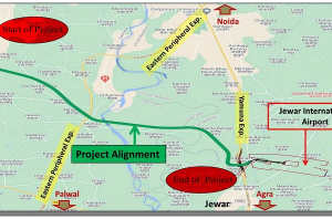 What is the Route and Distance from Jewar Airport to Delhi via Yamuna Expressway?